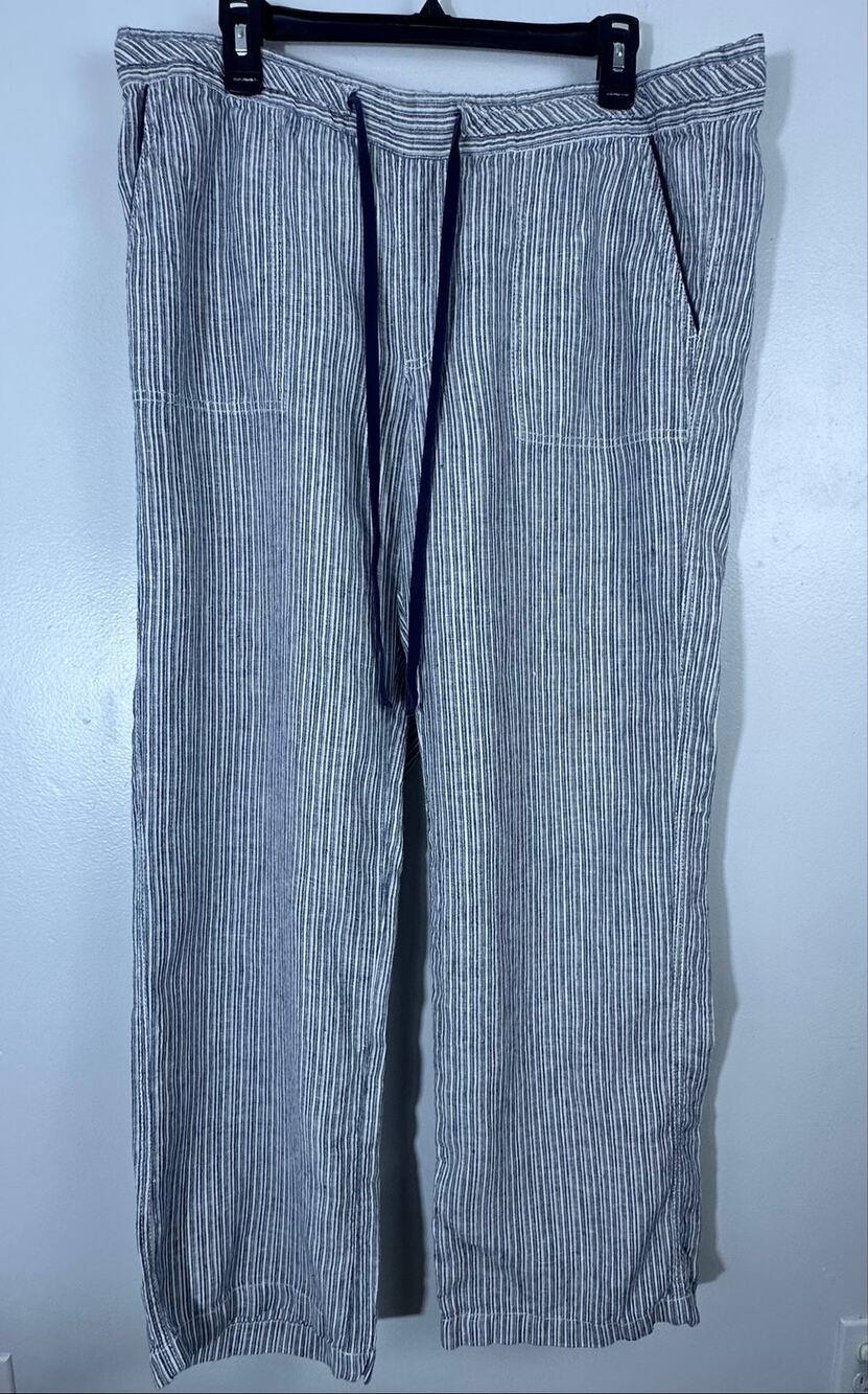 Caslon 100% Linen Striped Wide Leg Pants XL Drawstring Coastal Grandma Beach